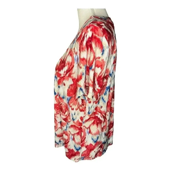 JM Collection Petite Large Scoop Neck Soft Flowy Watercolor Floral Print Top - Picture 2 of 7